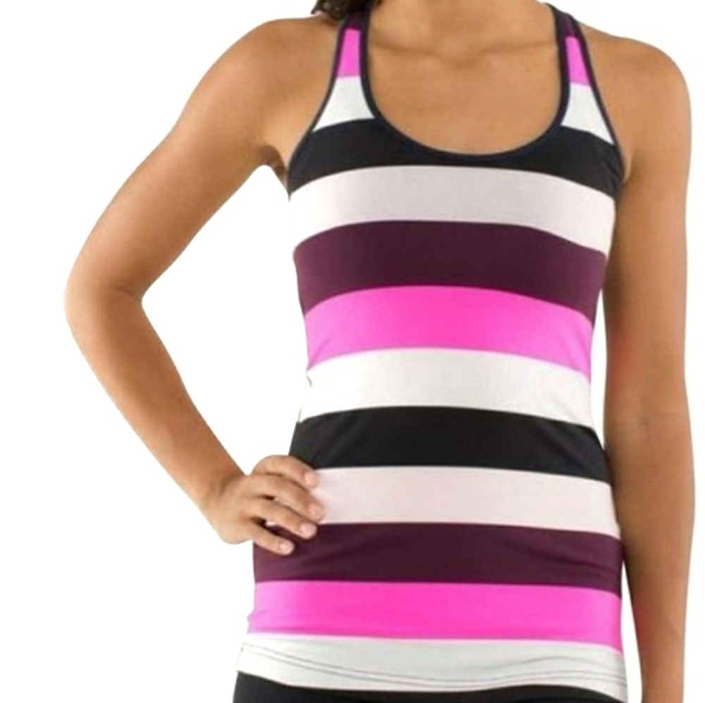 Lululemon Wide Stripe Cool Racerback Tank Top Burgundy Pink 4
